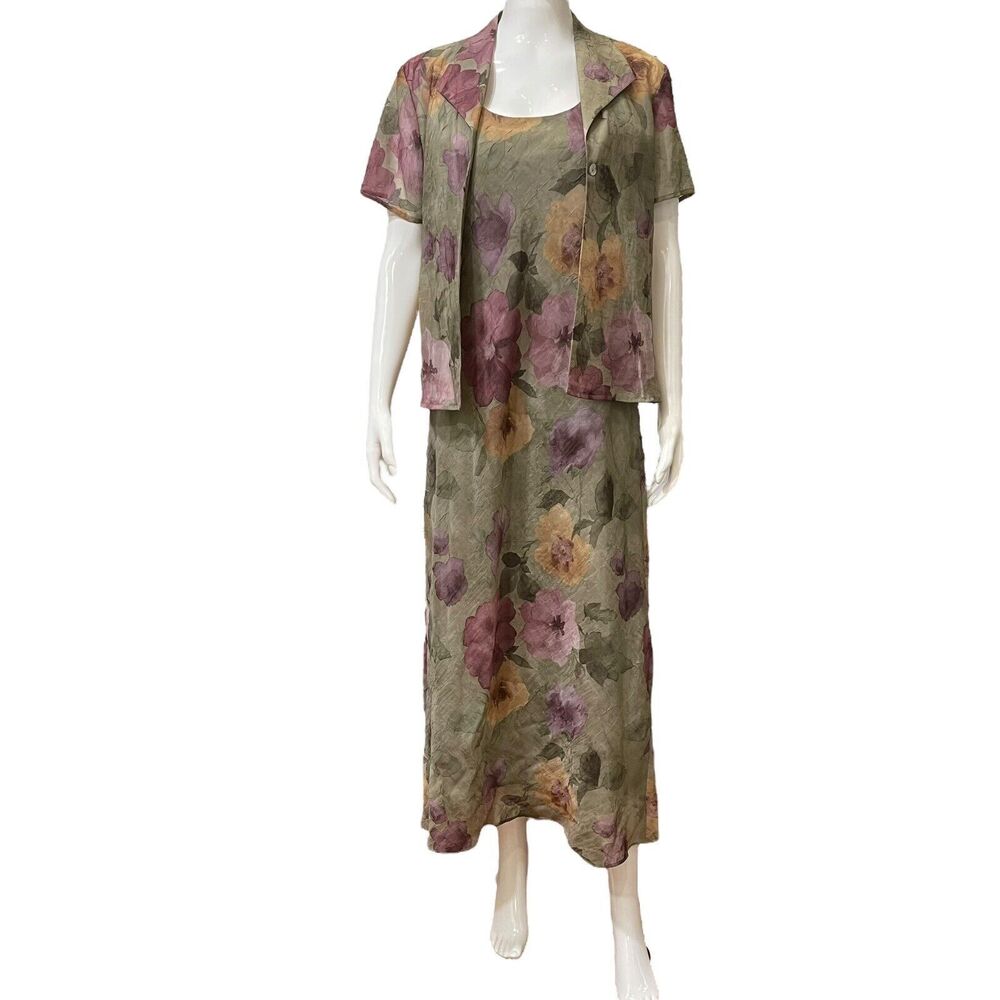 VTG Jessica Howard 2pc Floral Lined Chiffon Dress Sz 6 Jacket Bolero Cottagecore
